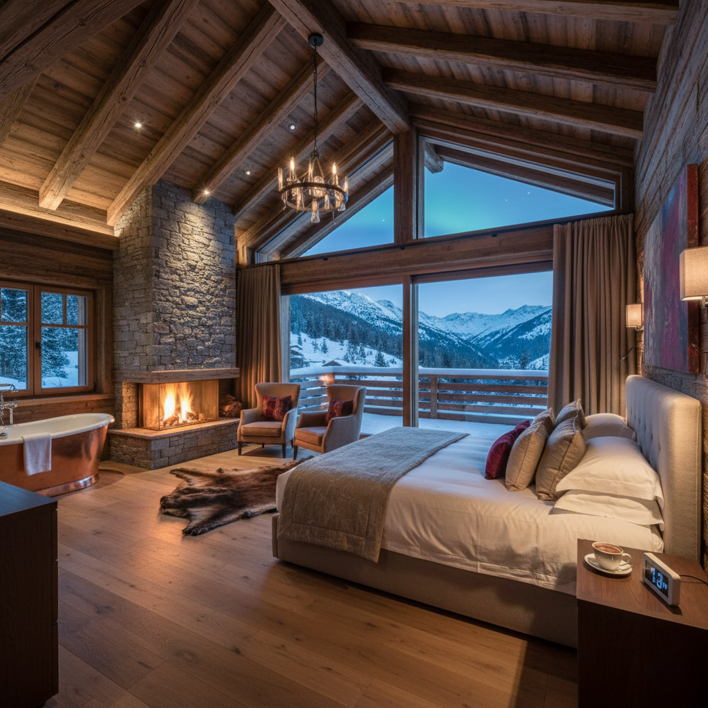 Agence M Com Marseille Altheor Courchevel Nettoyage chambre chalet luxe montagne neige cheminee