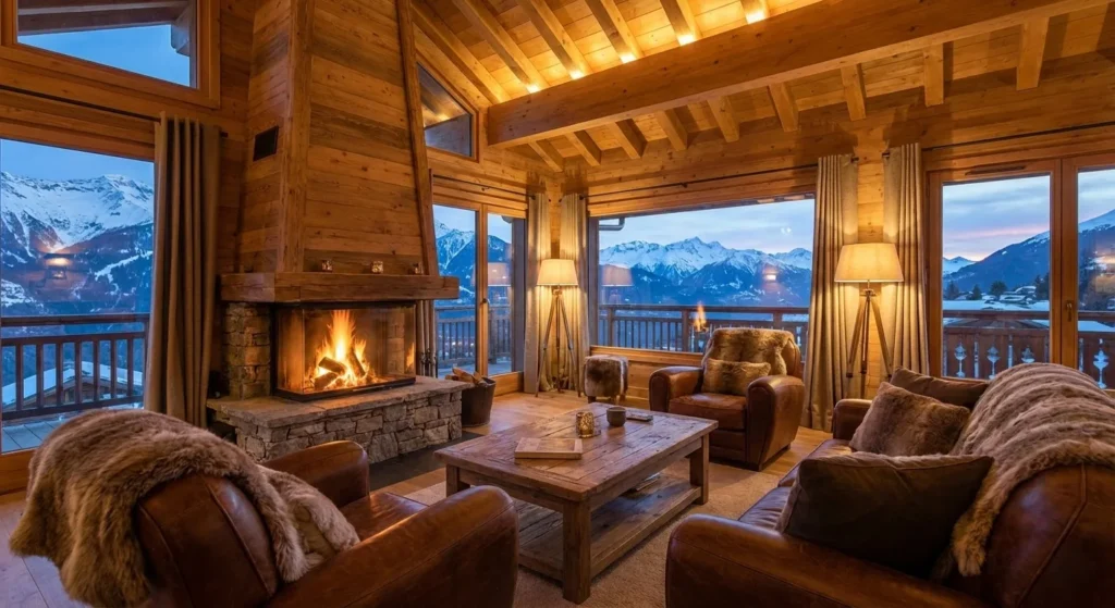 Agence M Com Marseille Altheor Courchevel Nettoyage chalet interieur salon cheminee